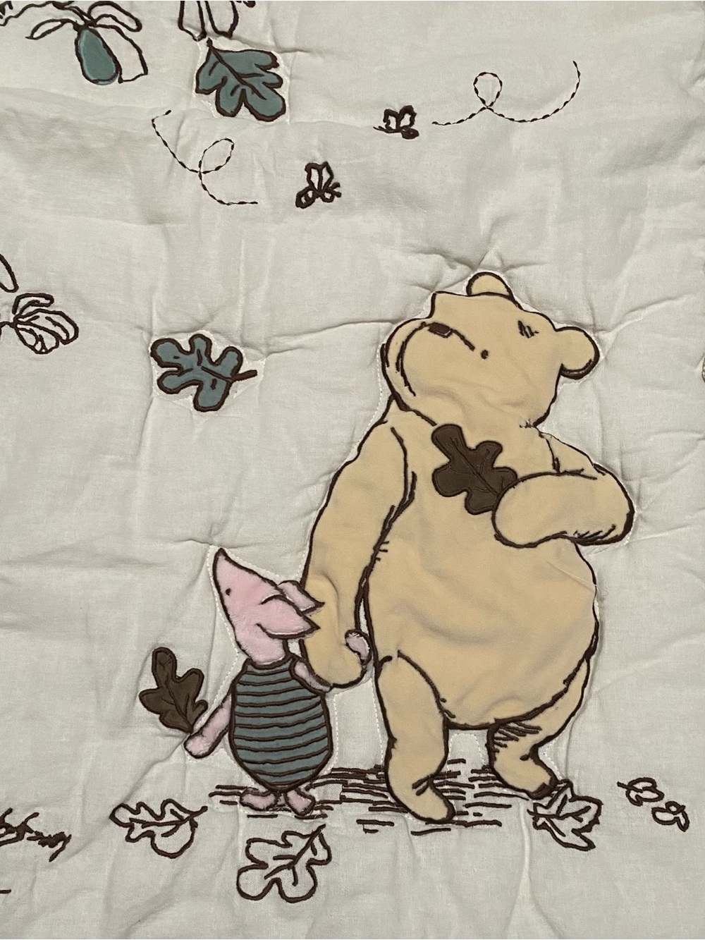 Winnie the Pooh Embroidered Baby Quilt - Cream and Tan - Picture 2 of 4
